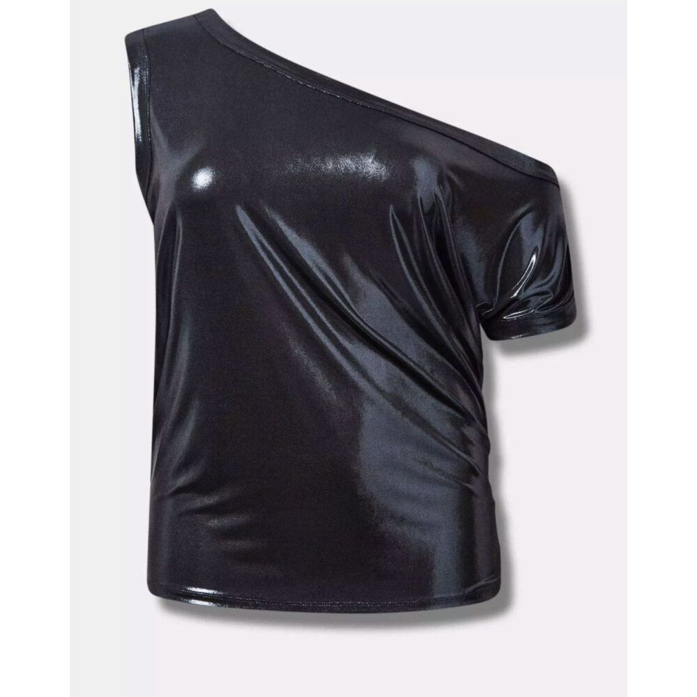 Torrid Liquid Shine Off Shoulder Top Silver Size 4 EUC